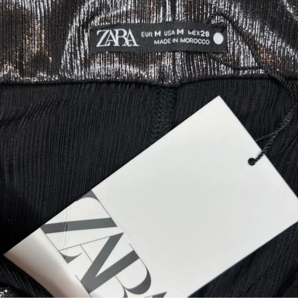 NWT ZARA Shiny Gathered Midi Skirt Elastic Waistband Back Slit 4770/629/836 Sz M